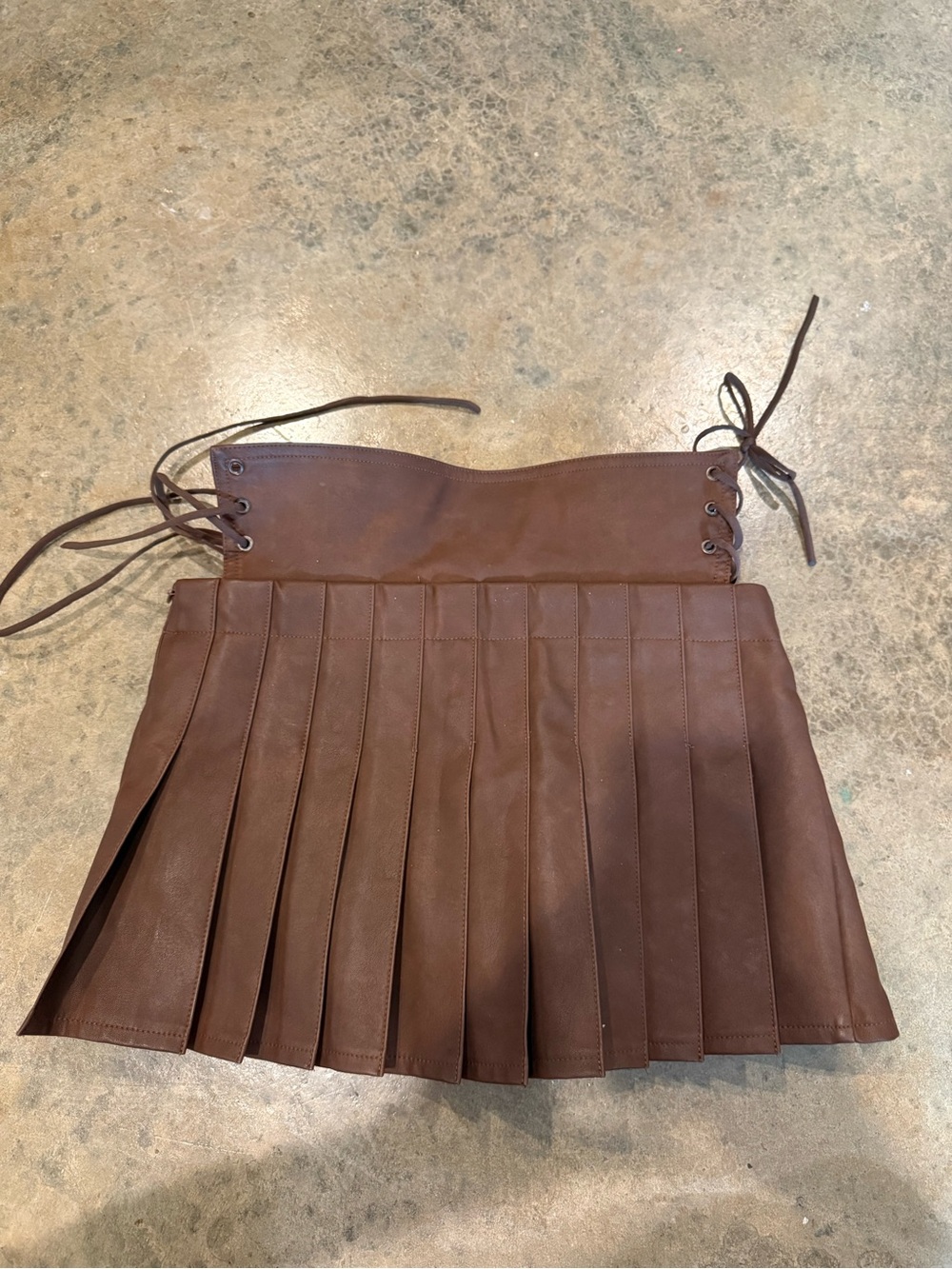 Brown Pleated Leather Mini Skirt - Picture 5 of 7